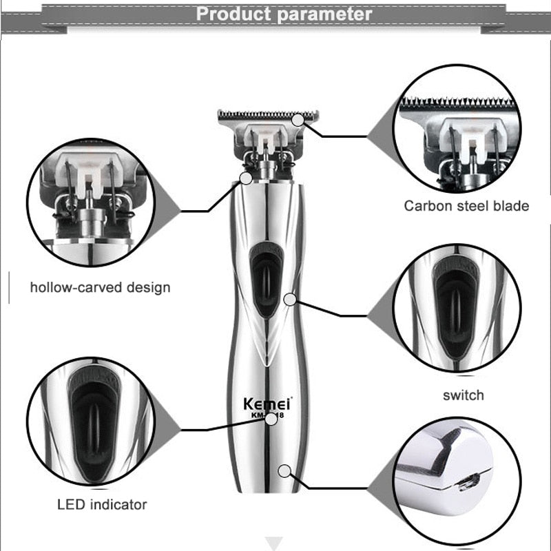 Kemei New Professional Cordless Hair Trimmer Hollow Design Carbon Steel Blade Hair Clipper Edge Cutting Hair Trimming Machine - HAB 