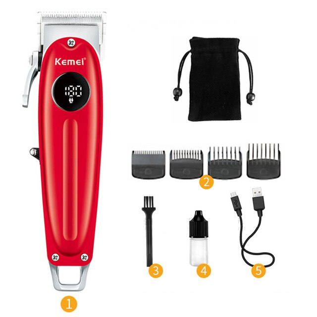 KM-1955 Metal Body Professional Hair Trimmer With LCD And Magnetic Limit Comb Electric Hair Clipper Adjustable Cutter Head Mower - HAB 