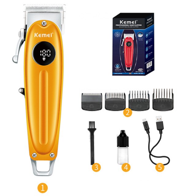 KM-1955 Metal Body Professional Hair Trimmer With LCD And Magnetic Limit Comb Electric Hair Clipper Adjustable Cutter Head Mower - HAB 