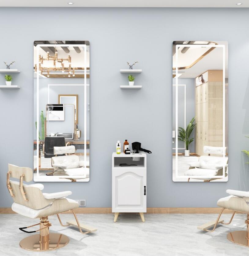 Hairdressing wall mirror barber shop table cabinet integrated beauty mirror LED floor mirror - HAB 