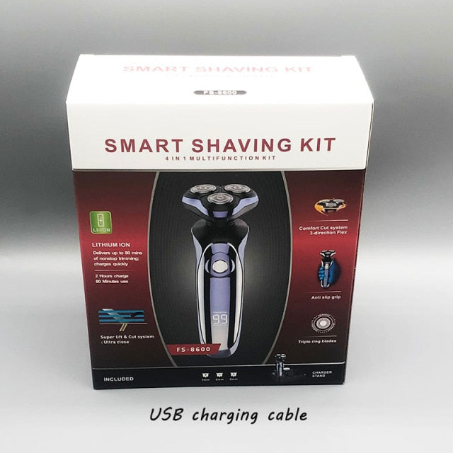 Wet Dry Electric Shaver for Men Beard Nose Sideburns Hair Trimmer Electric Razor Rechargeable Shaving Machine LCD Display Kit - HAB 