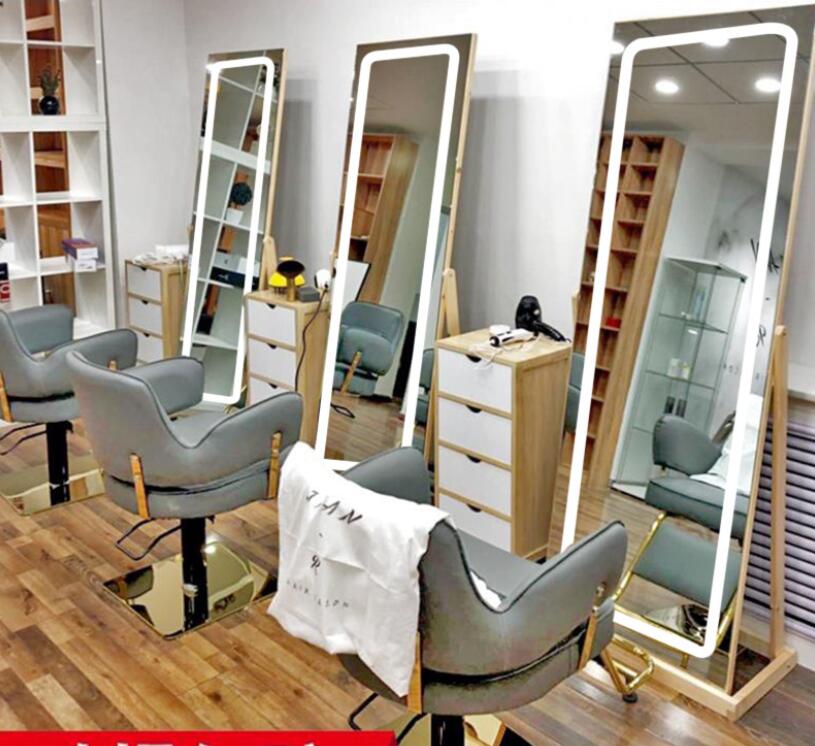 LED net red hairdressing mirror table barber shop special mirror simple cabinet one hair salon single-sided floor mirror - HAB 