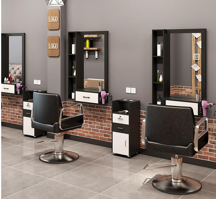 Hairdresser mirror hair salon mirror table cabinet countertop integrated wall-mounted barber shop hairdressing mirror table wall - HAB 