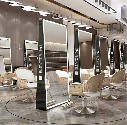 Online celebrity barber shop special mirror dyeing floor mirror hair salon stainless steel hairdressing shop mirror double-sided - HAB 