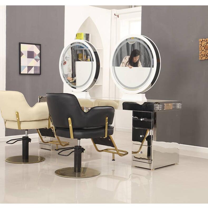 Salon hairdressing shop mirror table stainless steel marble table with touch screen LED light hair dressing mirror - HAB 