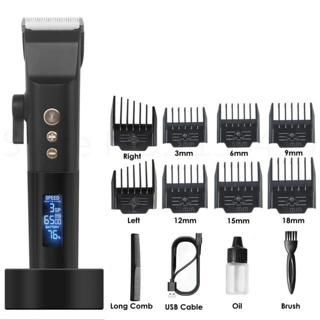 Professional Electric Hair Clipper Ceramic Barber Haircut Machine USB Rechargeable Hair Trimmer Beard Shaver Men+8pcs Comb+Stand - HAB 