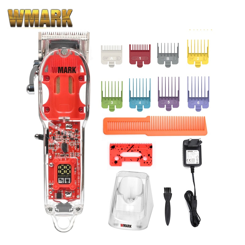 2021 Wmark NG-407 With Charge Holder Transparent Style Professional Rechargeable Clipper Cord & Cordless Hair Clipper - HAB 