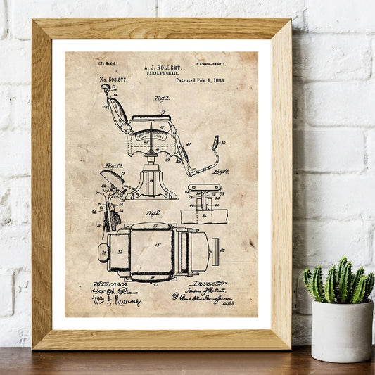 1898 Barber Chair Patent Prints and Posters Barbershop Wall Art Decor Vintage Canvas Painting Pictures Blueprint Barber Gifts - HAB 