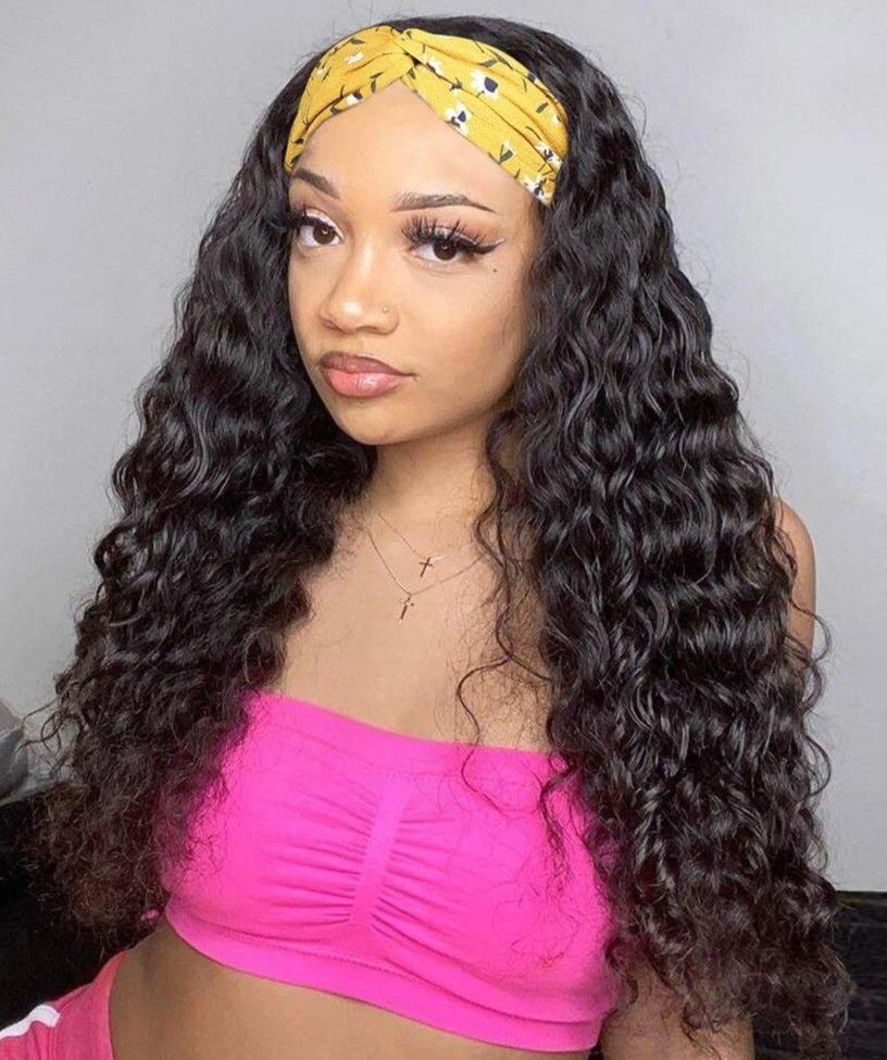 Headband Water wave Scarf Human Hair Wigs - HAB 